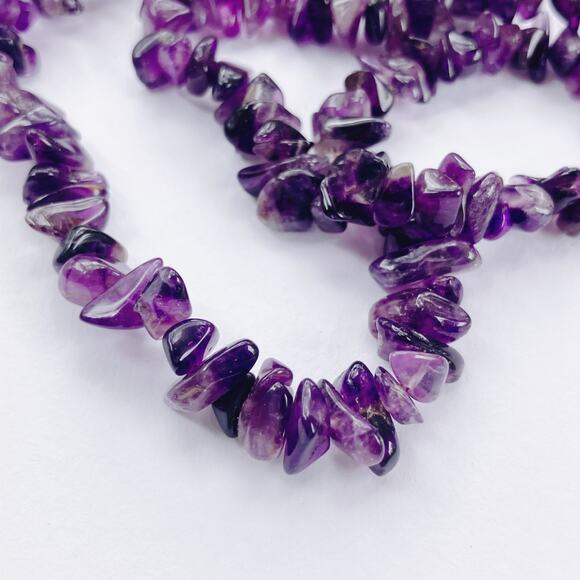 VTG Y2K Amethyst Chip Necklace 36" Natural Purple Gemstone Boho Strand Jewelry - Picture 11 of 16